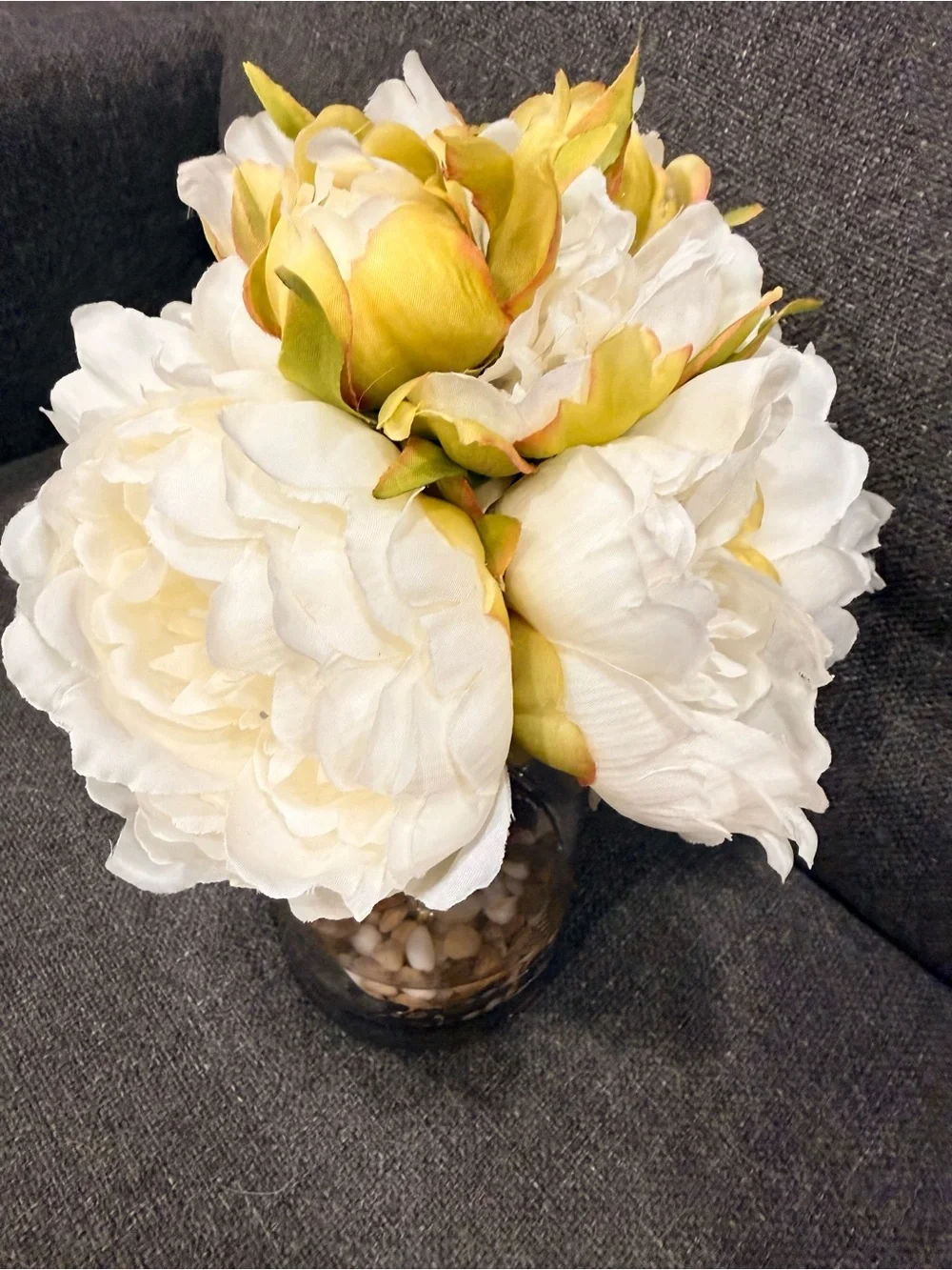 Enova Home Cream Artificial Silk Peony Bouquet in Clear Glass Vase